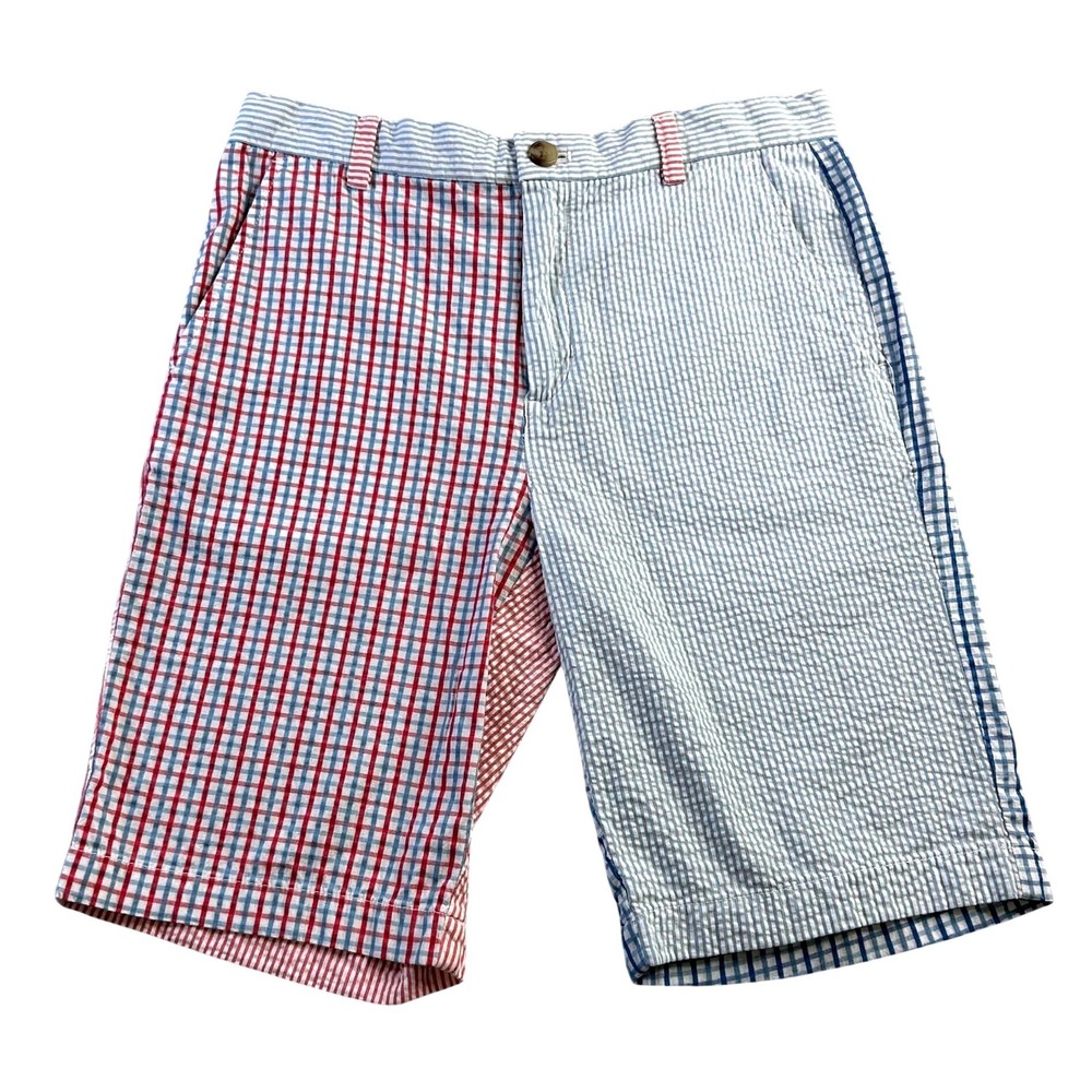 Vineyard Vines Boys Multi Pattern Seersucker Patchwork Preppy Shorts Size 16